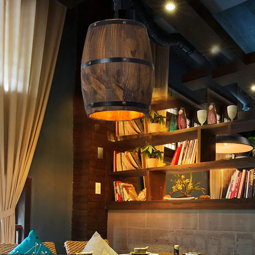 Vintage Wine Barrel Wooden Rustic Ceiling Pendant Lamp