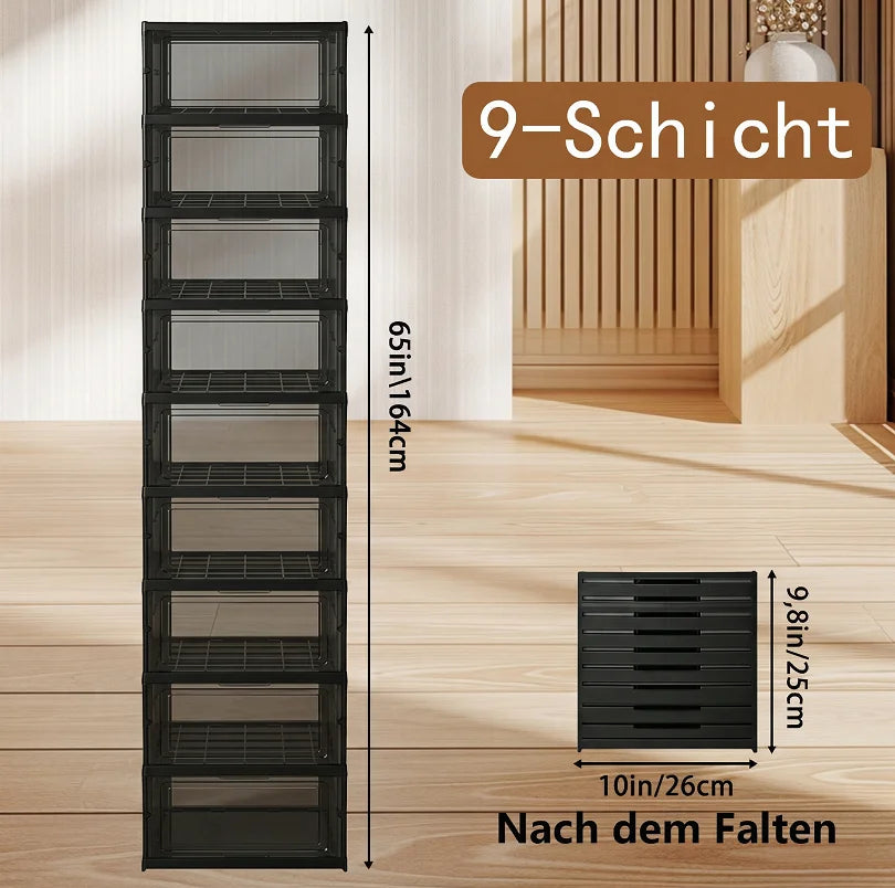 Foldable Transparent Shoe Box With Stackable Plastic Closet Organizer