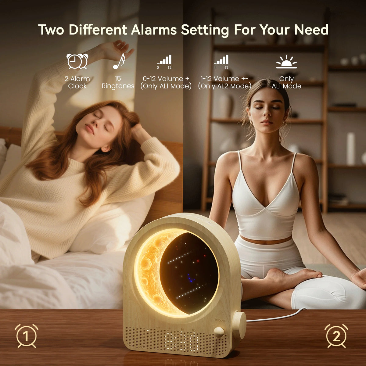 Blonbar Sunrise Alarm Clock With Dimmable Moon Lamp Natural Sound Timer