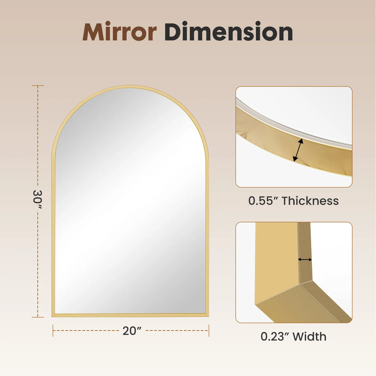 JHK Arched Metal Framed Wall Mirror For Bedroom Entryway