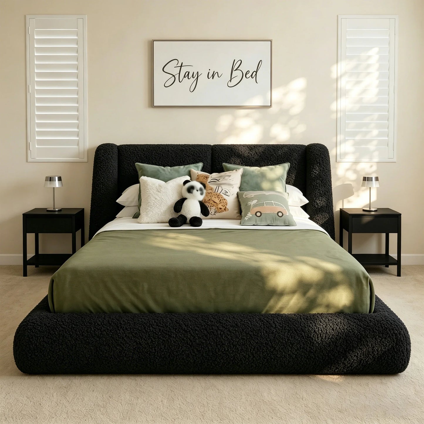 EnHomee Upholstered Cloud Bed Frame With Thick Padded Headboard