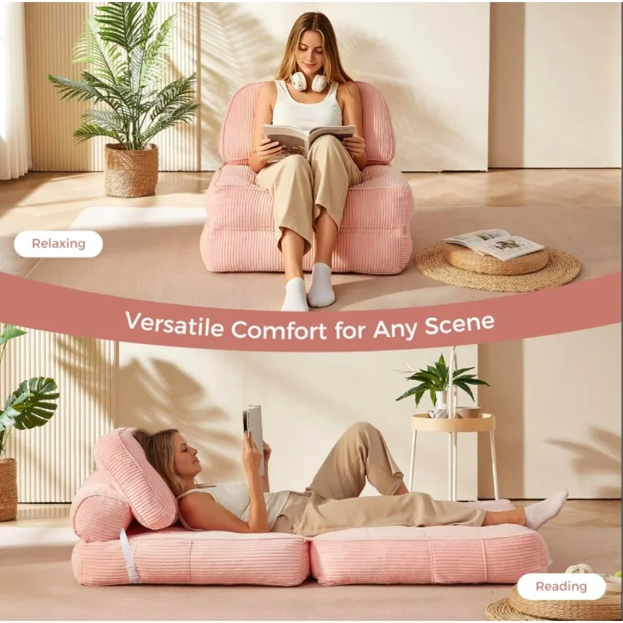 Foldable Boneless Chair Bed with Pillow and Blanket