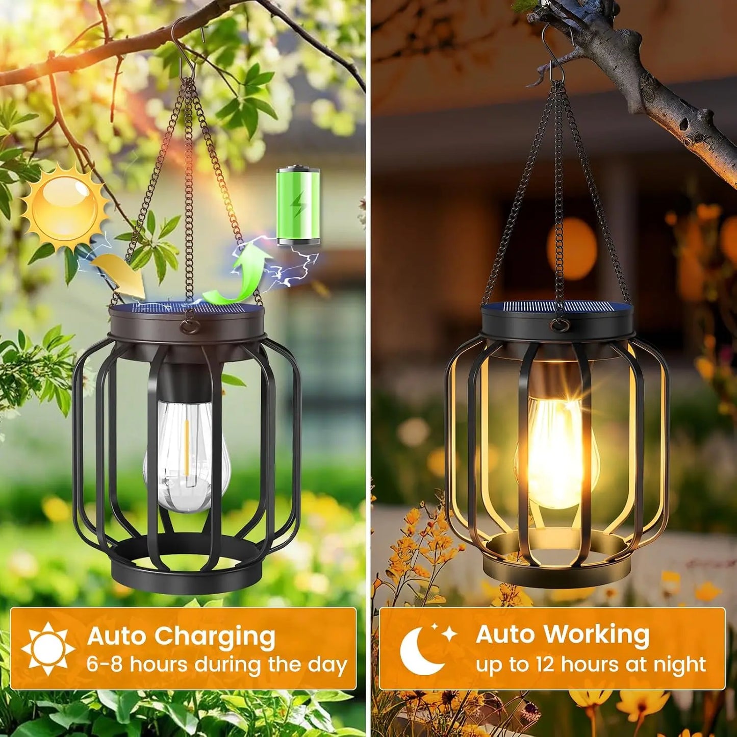Waterproof Four Pack Outdoor Solar Lanterns With Auto Switch Hooks