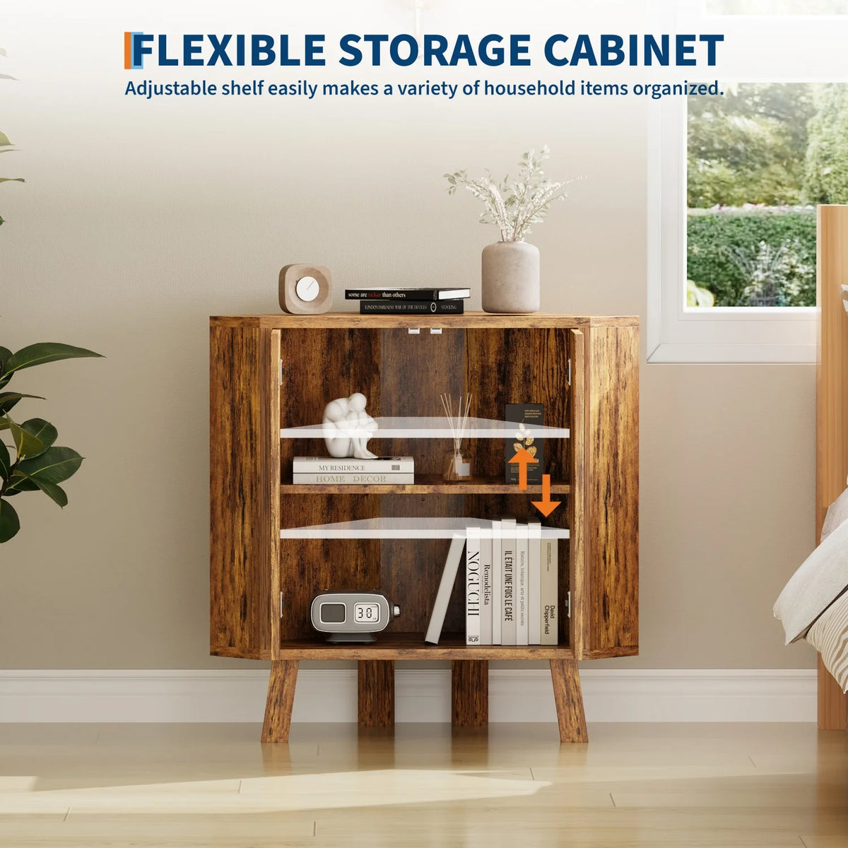 HiMISS Industrial Farmhouse Corner Storage Cabinet with Adjustable Shelf
