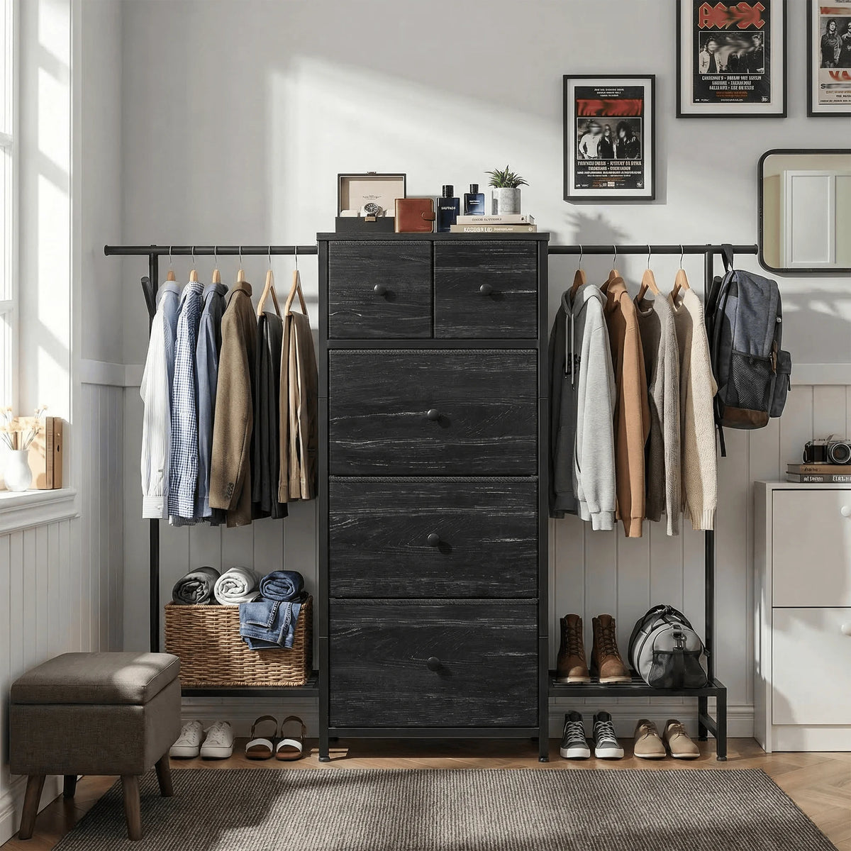 EnHomee Three In One Dresser Hanging Rack With Shoe Storage