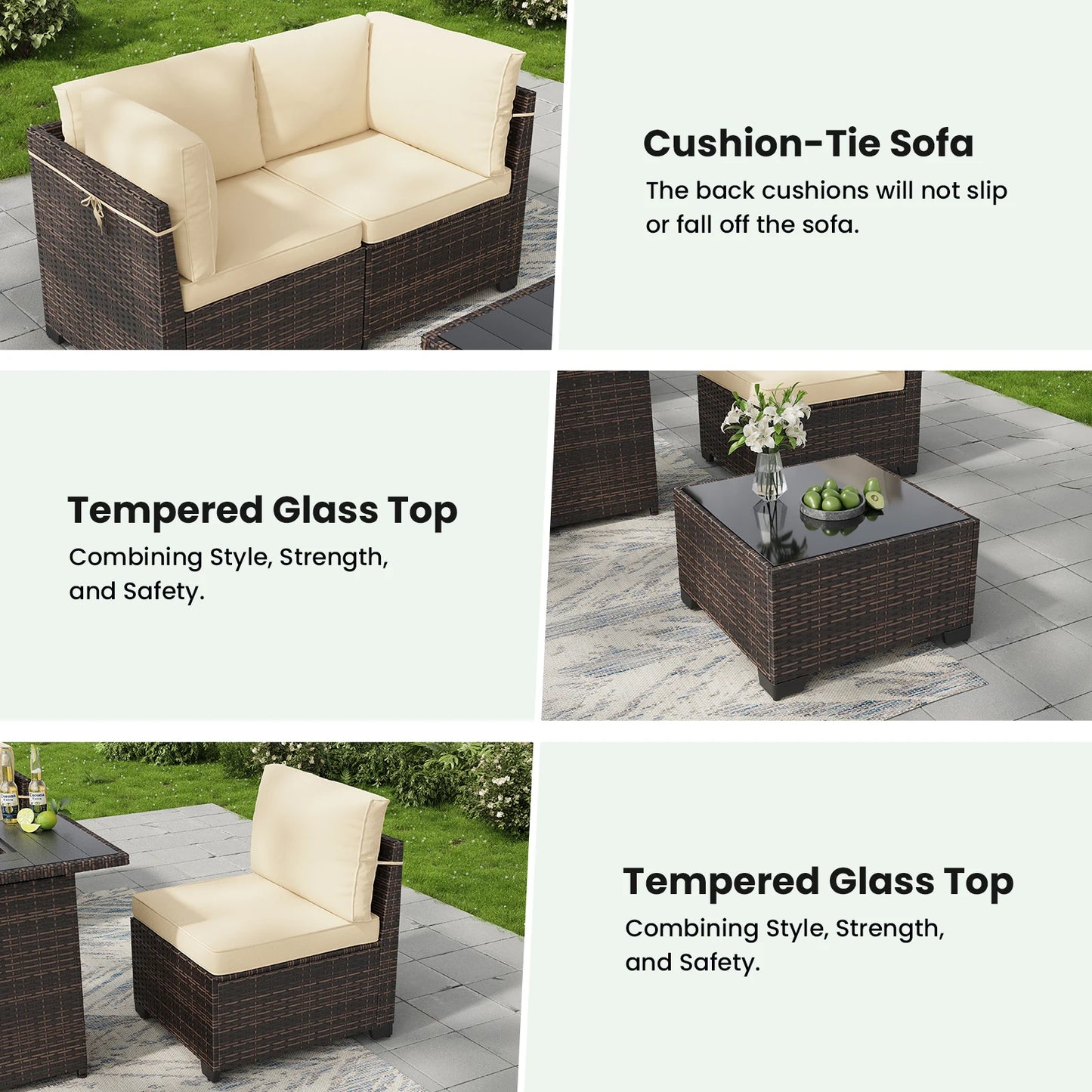 7 Piece Outdoor Rattan Patio Furniture Conversation Set