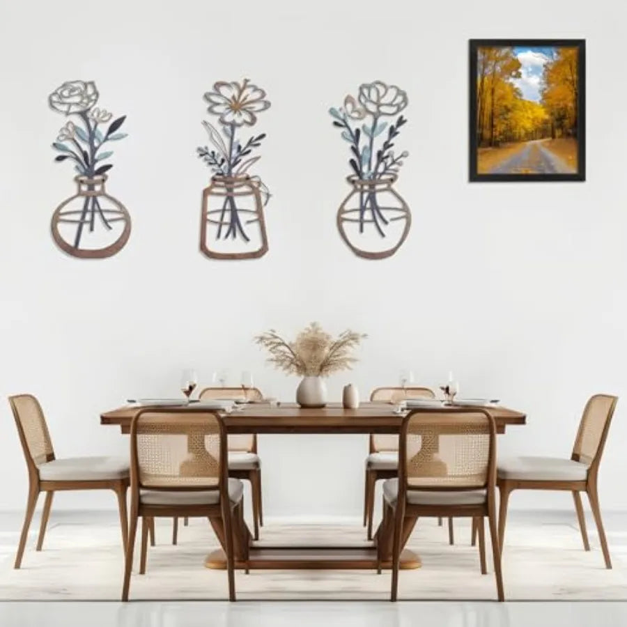 3 Piece Floral Vase Wall Art And Picture Frame Set