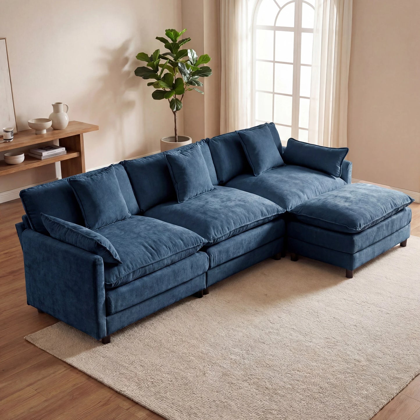 Redlife Modern L Shaped Sectional Sofa With Ottoman And Cushions