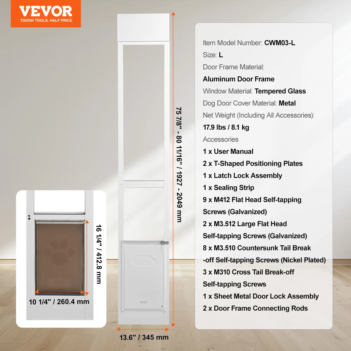 Adjustable Aluminum Frame Sliding Glass Pet Door System
