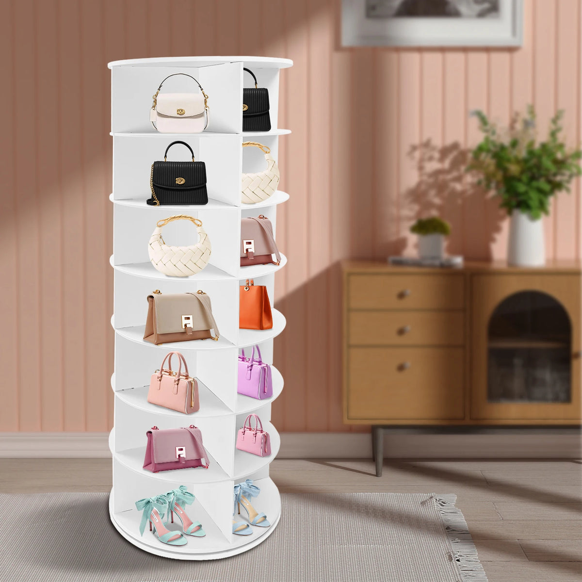 Rotating Multi Tier PVC Shoe Rack Space Saving Organizer