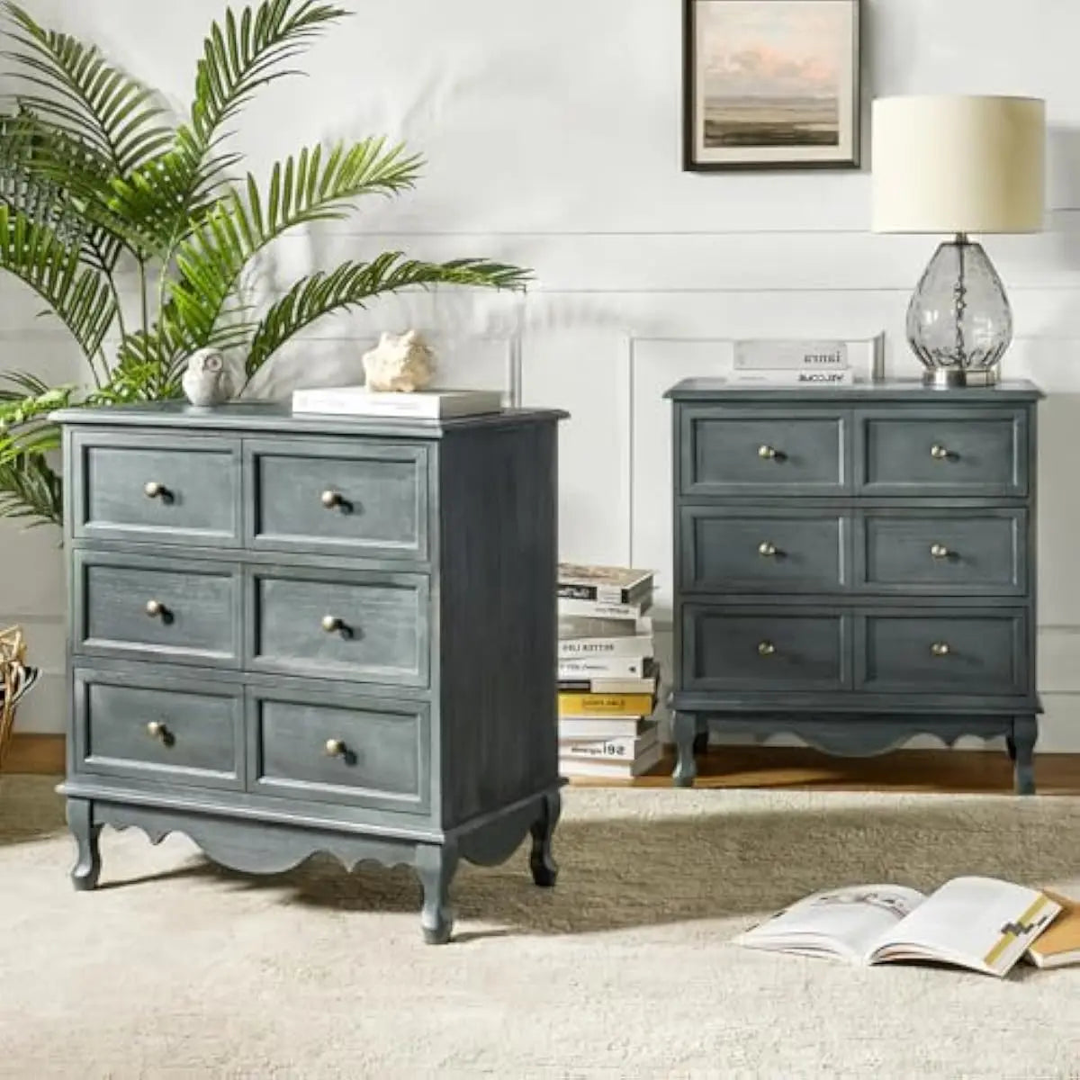 Solid Wood Nightstand With USB Hub Three Drawers Rustic Farmhouse