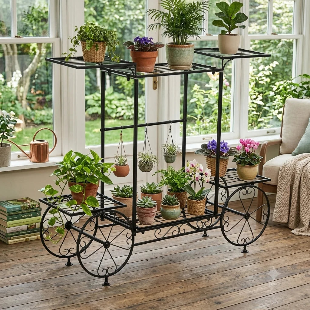 Wisfor 6 Tier Metal Garden Cart Stand Flower Pot Rack