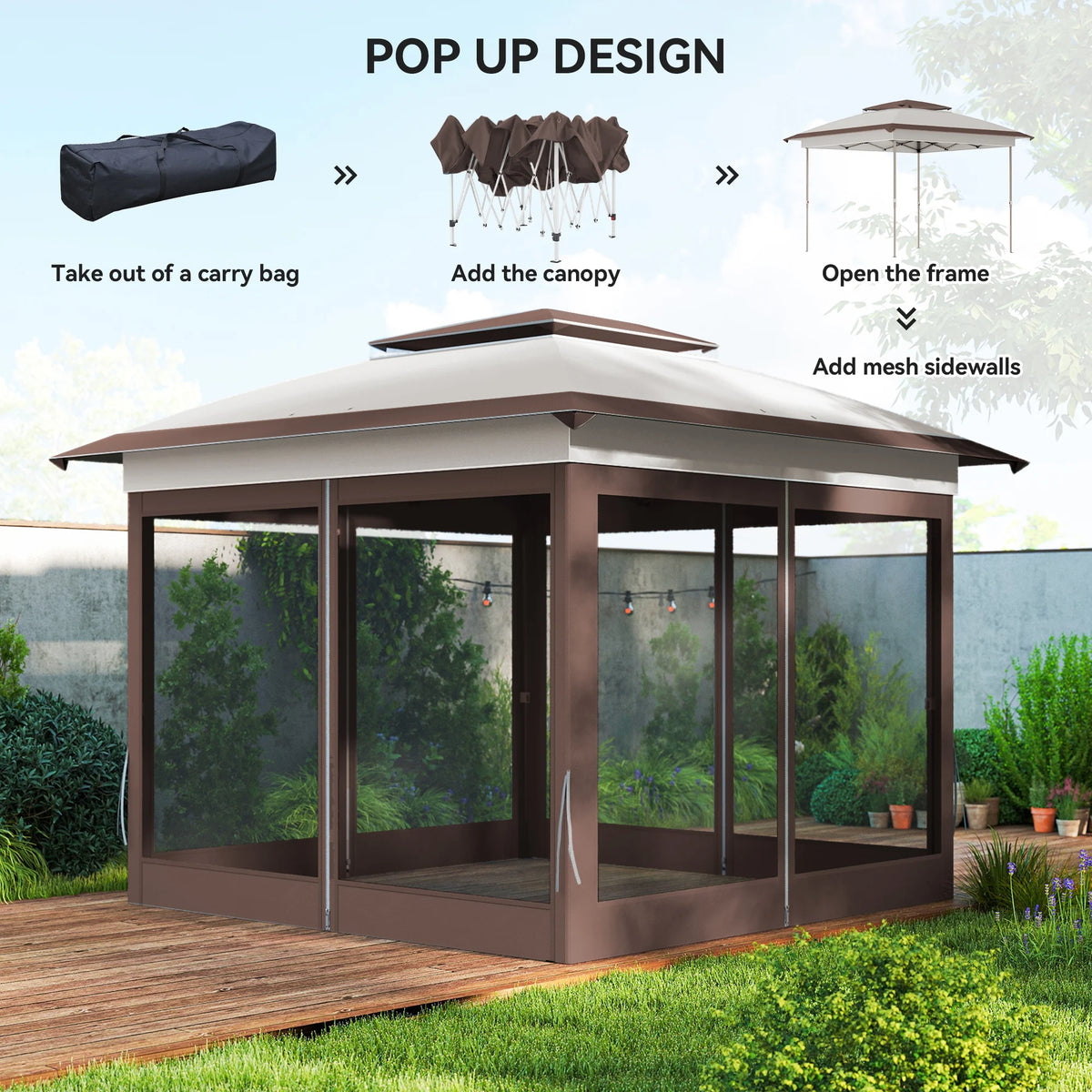 Outsunny Instant Pop Up Outdoor Gazebo With Side Mesh
