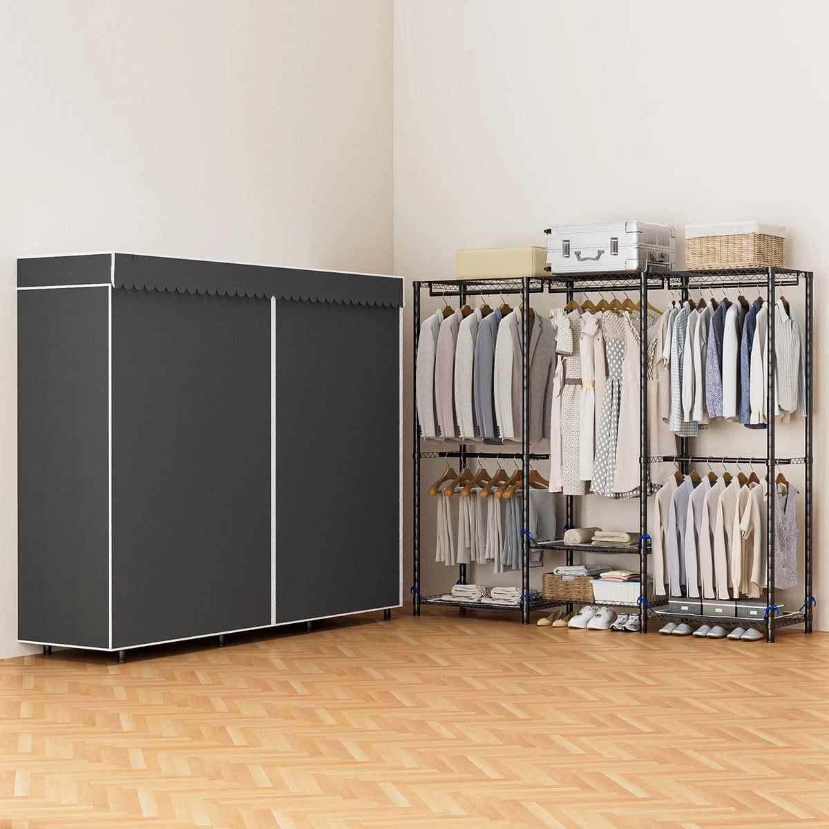 Freestanding Metal Clothes Rack Storage Organizer For Home And Bedroom