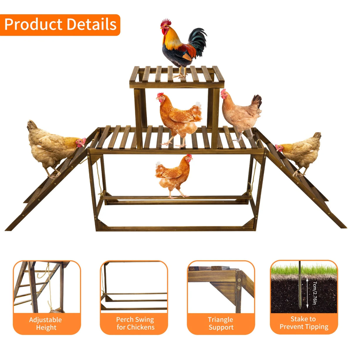 BINGOPAW Wooden Chicken Perch Swing With Ladder Activity Toy