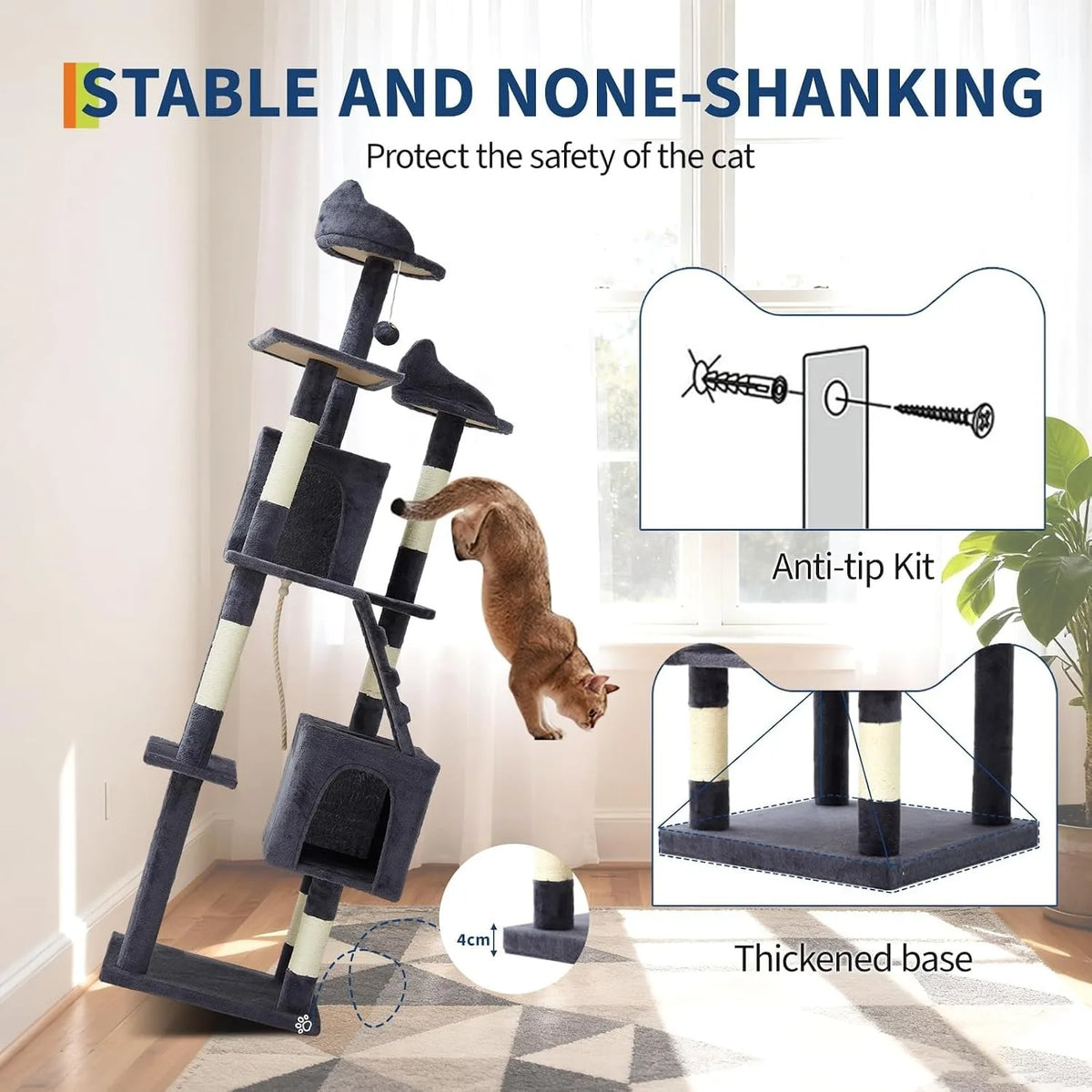 Sturdy Multi-Level Cat Tree with Scratching Posts for Cats