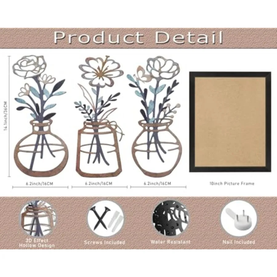 3 Piece Floral Vase Wall Art And Picture Frame Set