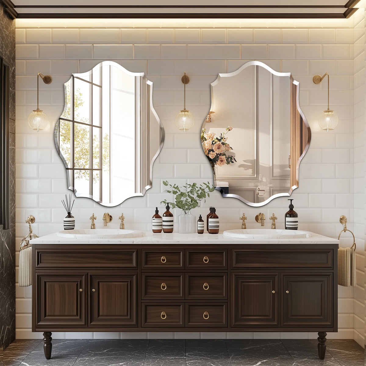 Wisfor Scalloped Frameless Beveled Wall Mirror For Bathroom Living Room