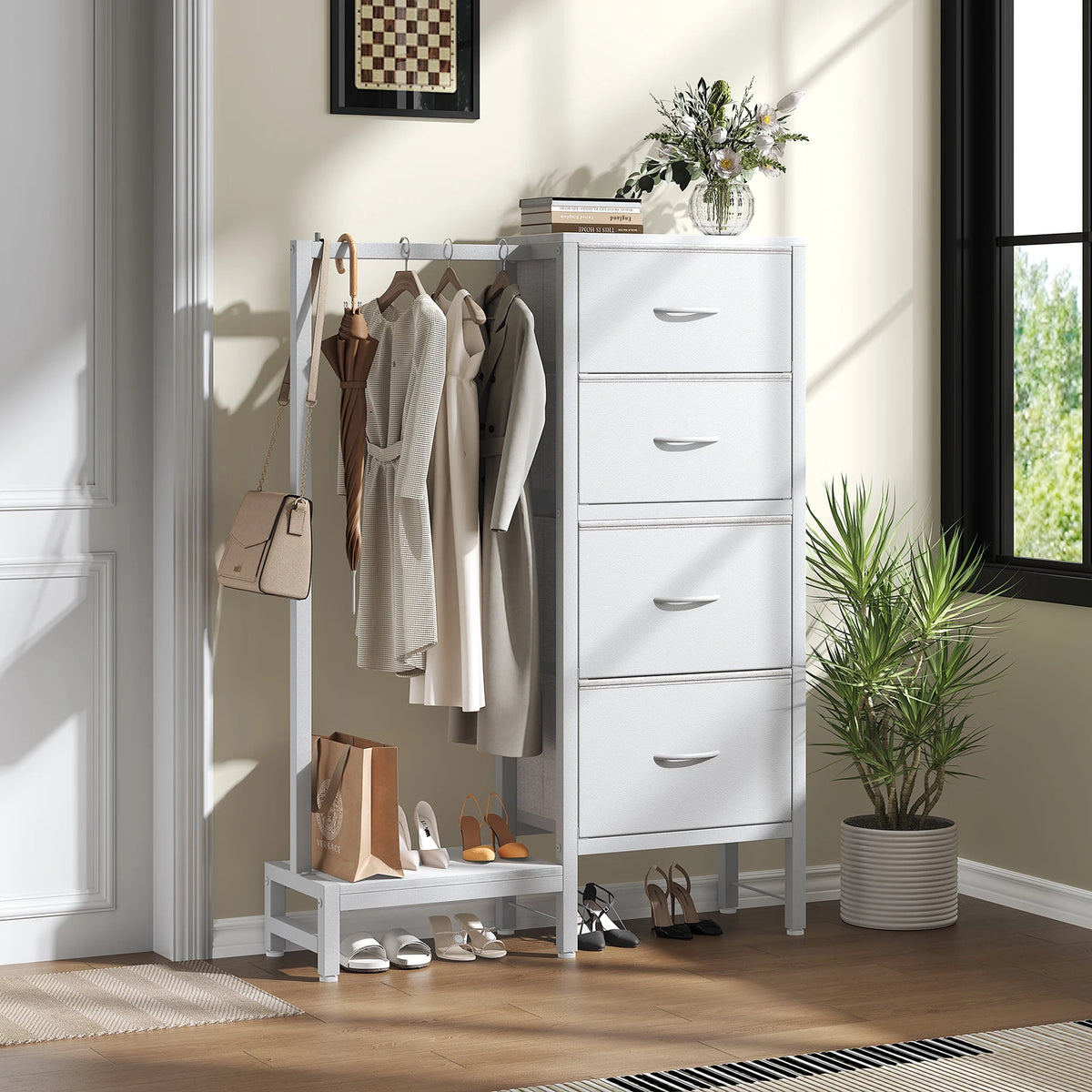 MCQ Fabric Storage Cabinet With Drawers And Hanging Clothes Rack