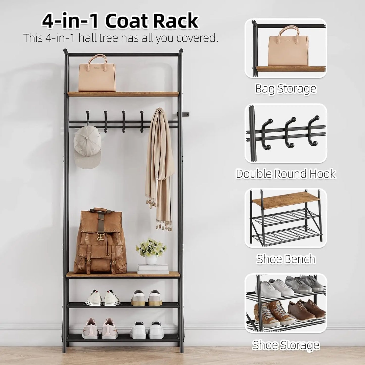 Twister CK Freestanding Entryway Coat Rack With Shoe Bench
