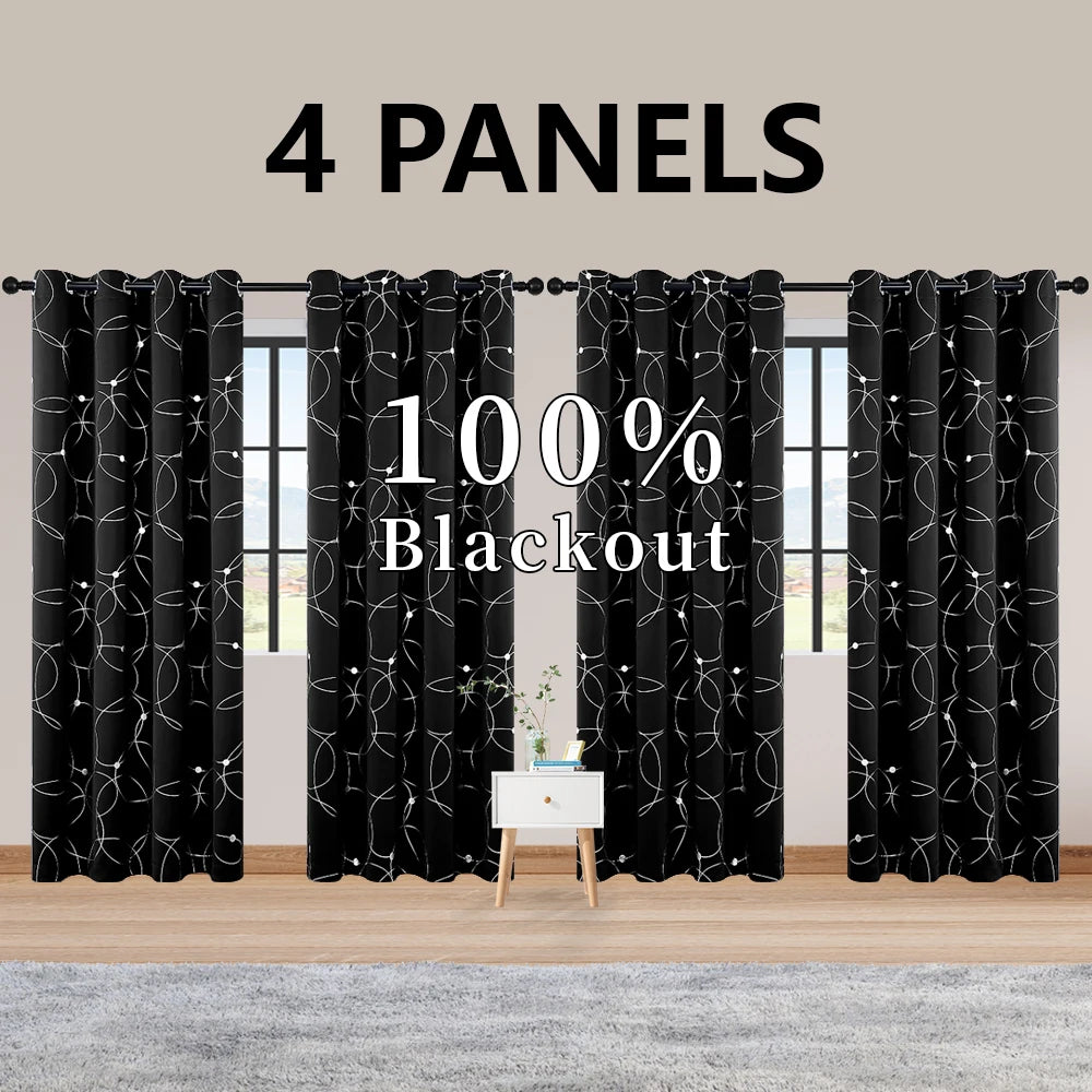 Premium Thermal Blackout Curtains With Grommets And Decorative Foil Print
