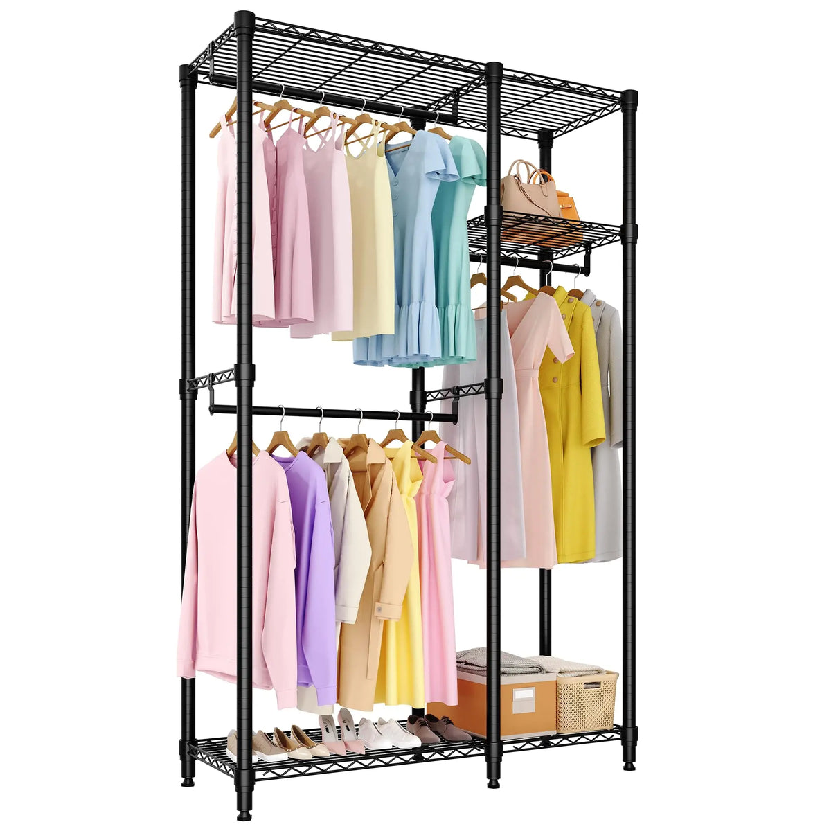HiMiss Freestanding L Shaped Clothes Rack With Adjustable Shelves