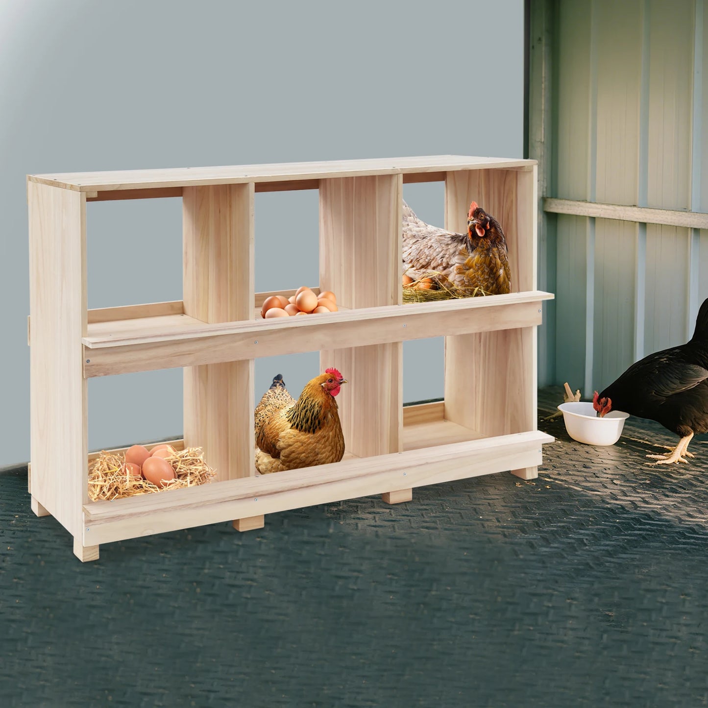 Wooden 6 Compartment Chicken Nesting Box For Backyard Farm Poultry
