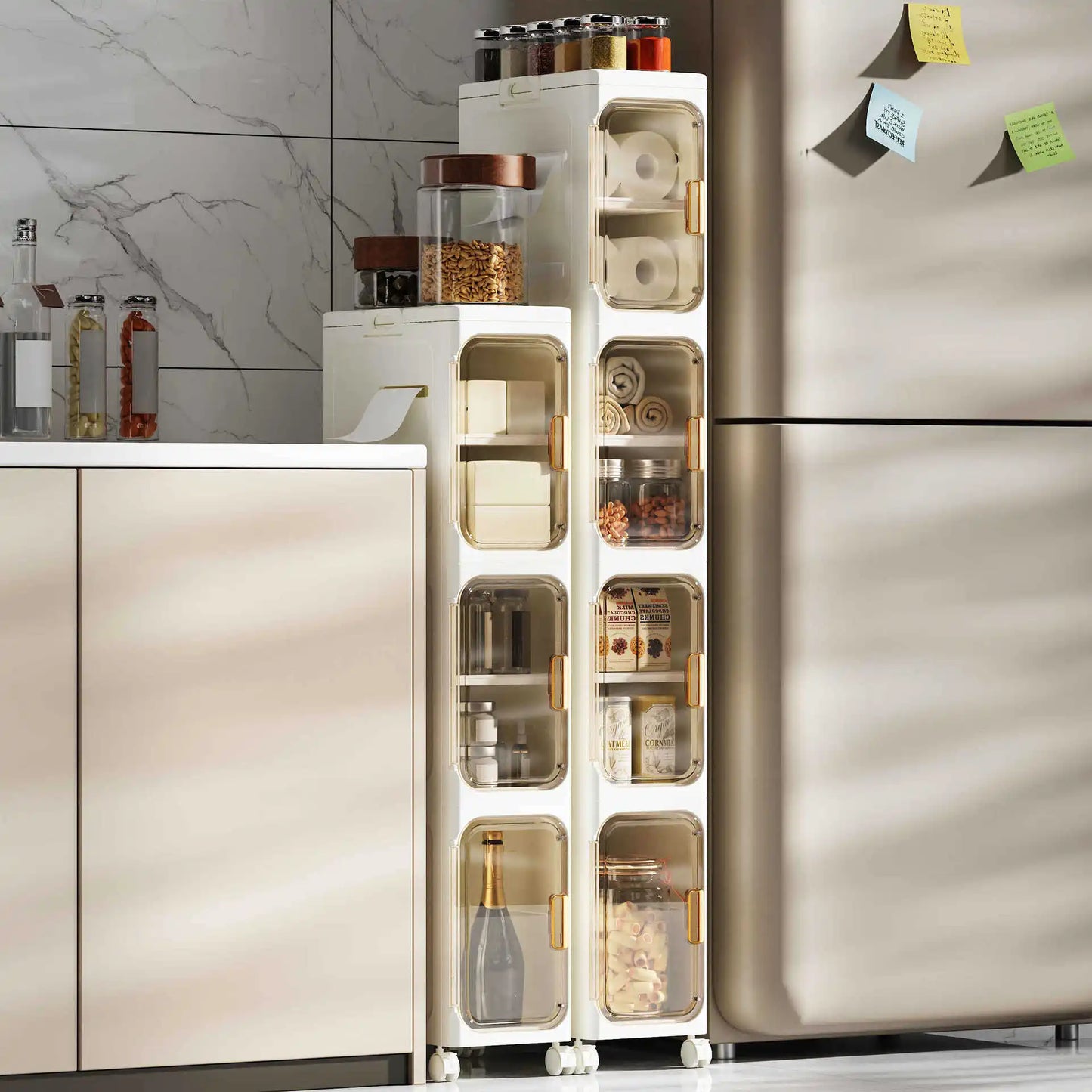 Slim Four Tier Rolling Storage Cabinet With Adjustable Shelves