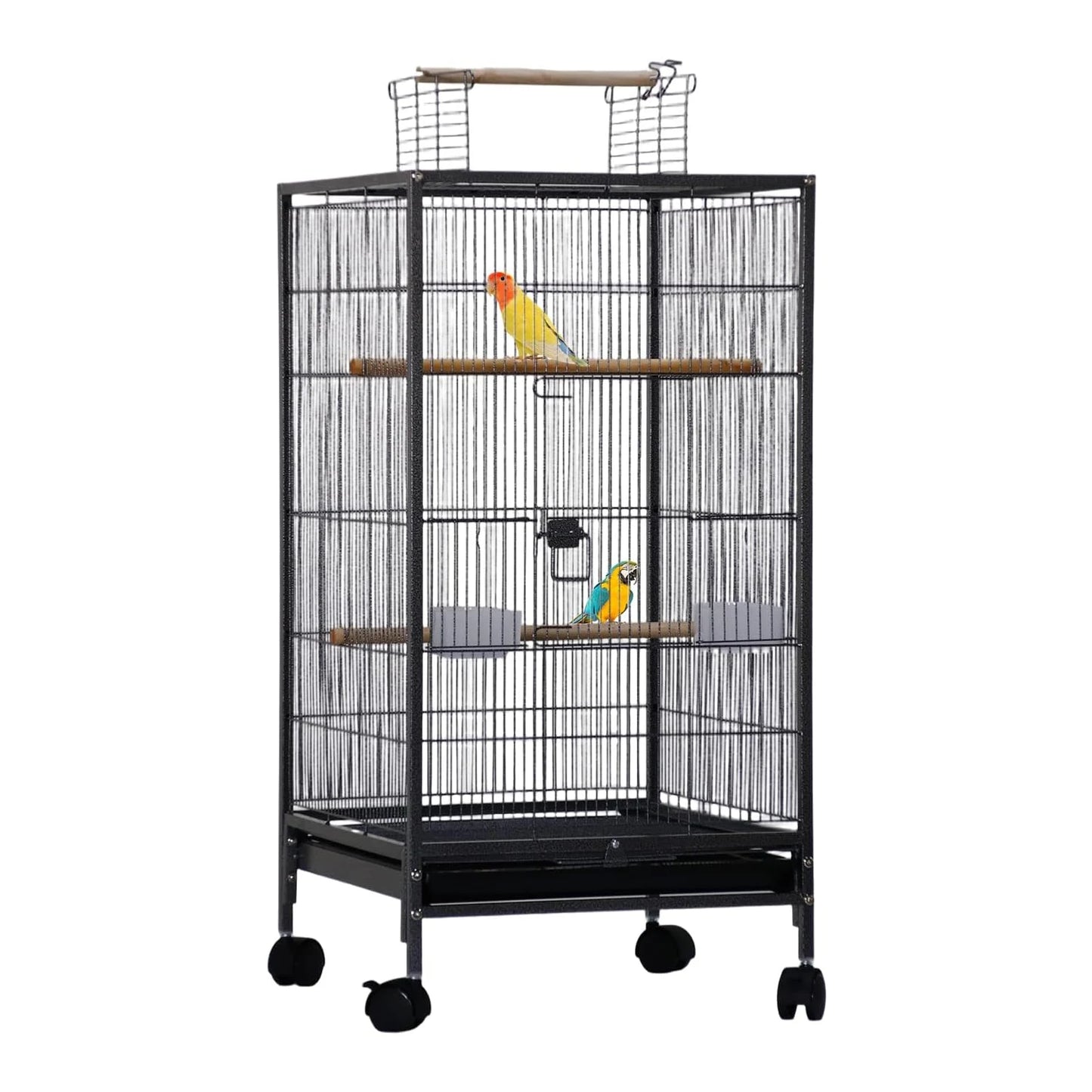 HiMISS Open Top Bird Cage With Rolling Stand And Feeder