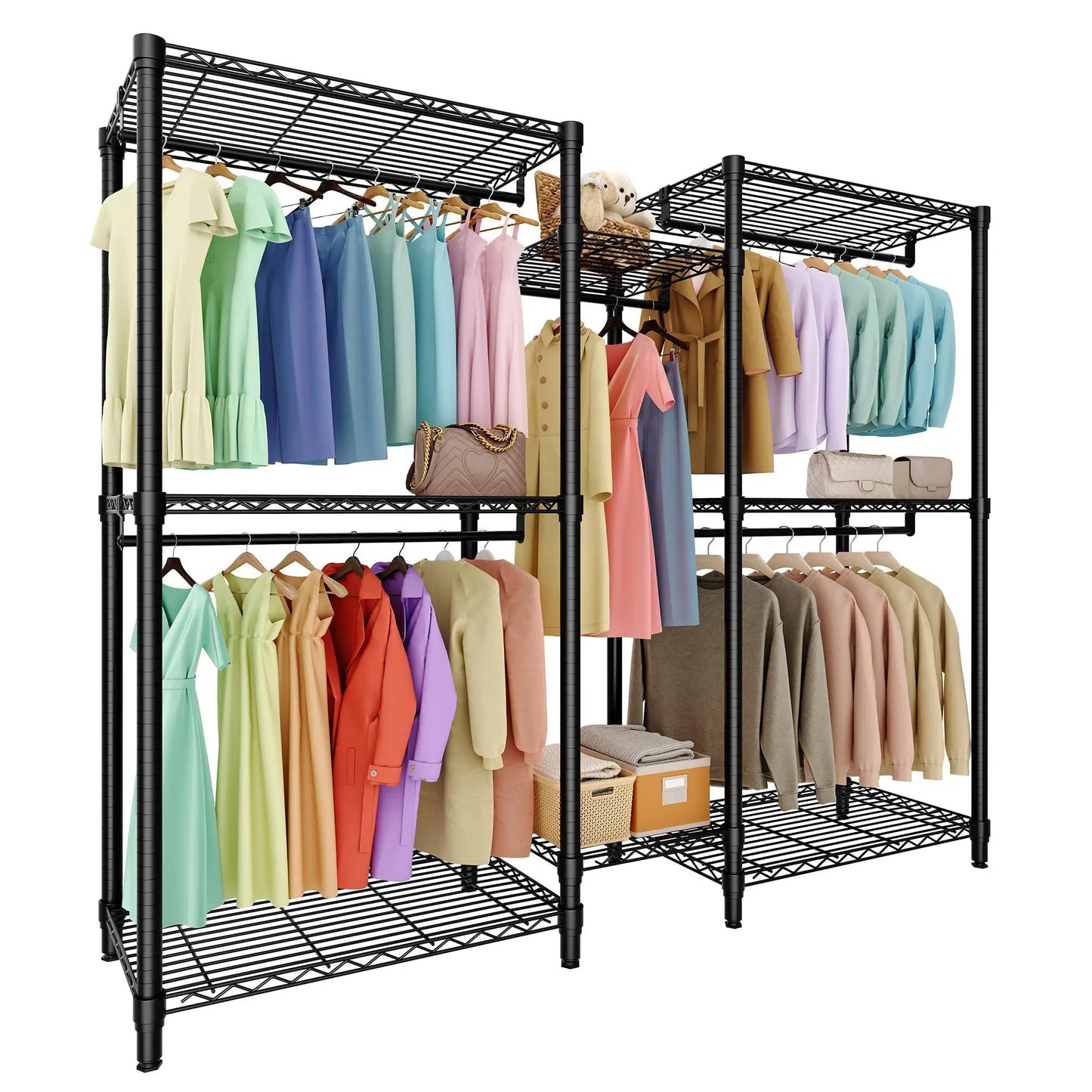 HiMiss Freestanding L Shaped Clothes Rack With Adjustable Shelves