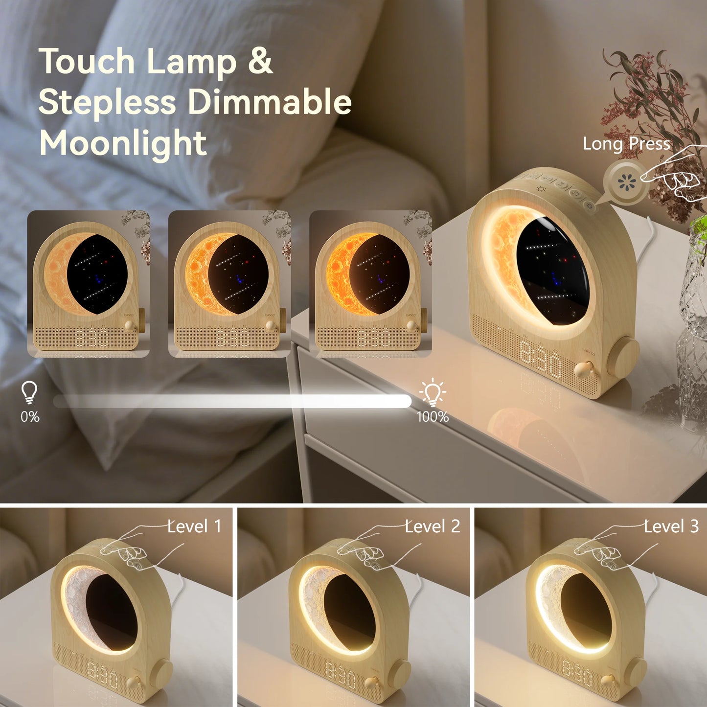 Blonbar Sunrise Alarm Clock With Dimmable Moon Lamp Natural Sound Timer