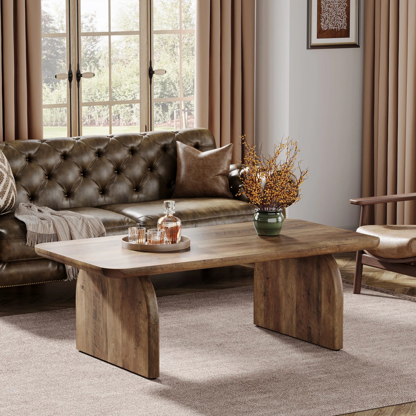 Tribesigns Farmhouse Rectangular Coffee Table With Sturdy Wood Base