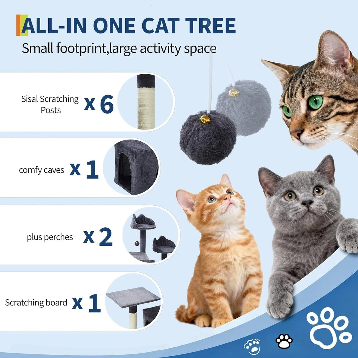 Sturdy Multi-Level Cat Tree with Scratching Posts for Cats
