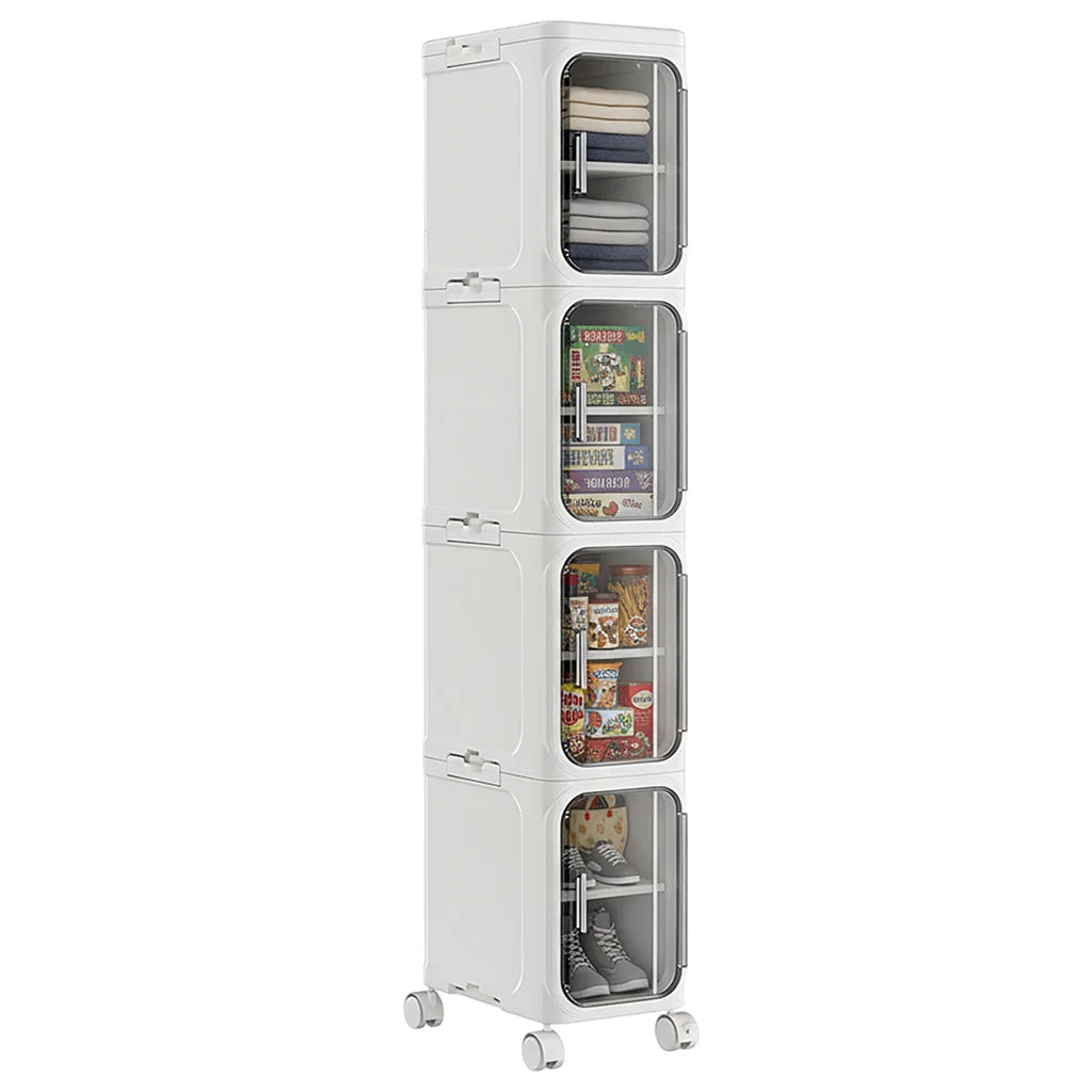 Slim Four Tier Rolling Storage Cabinet With Adjustable Shelves