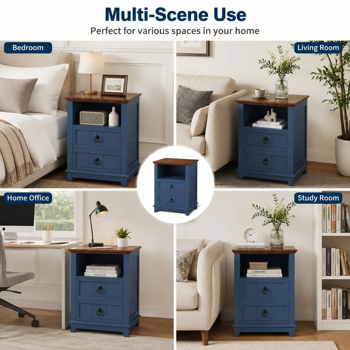 Modern Fluted Wood Nightstand With Usb Charger And Storage