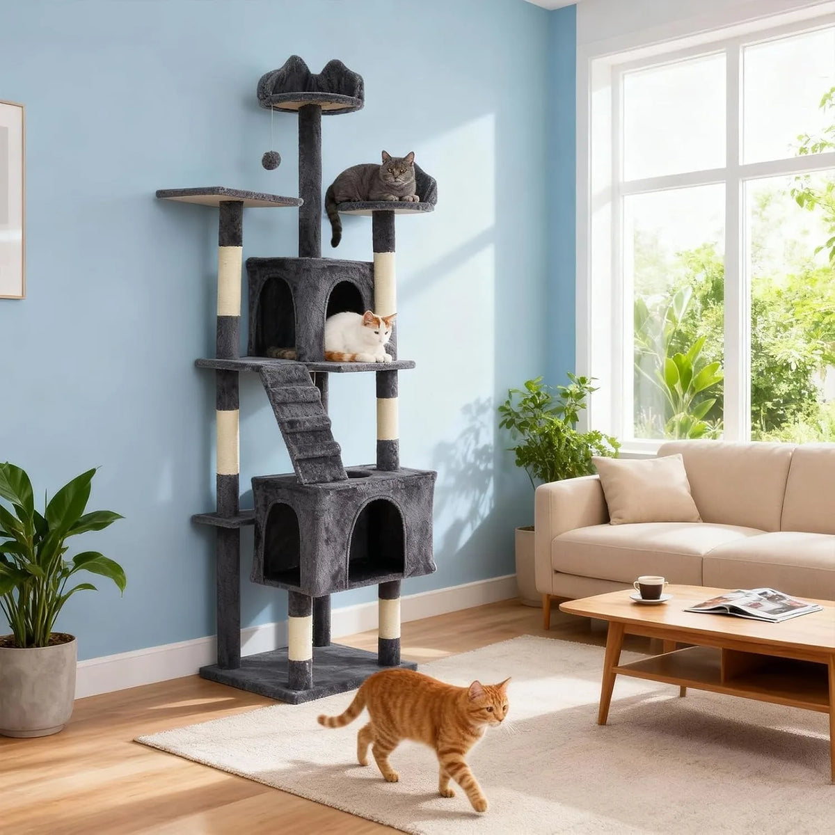 Sturdy Multi-Level Cat Tree with Scratching Posts for Cats