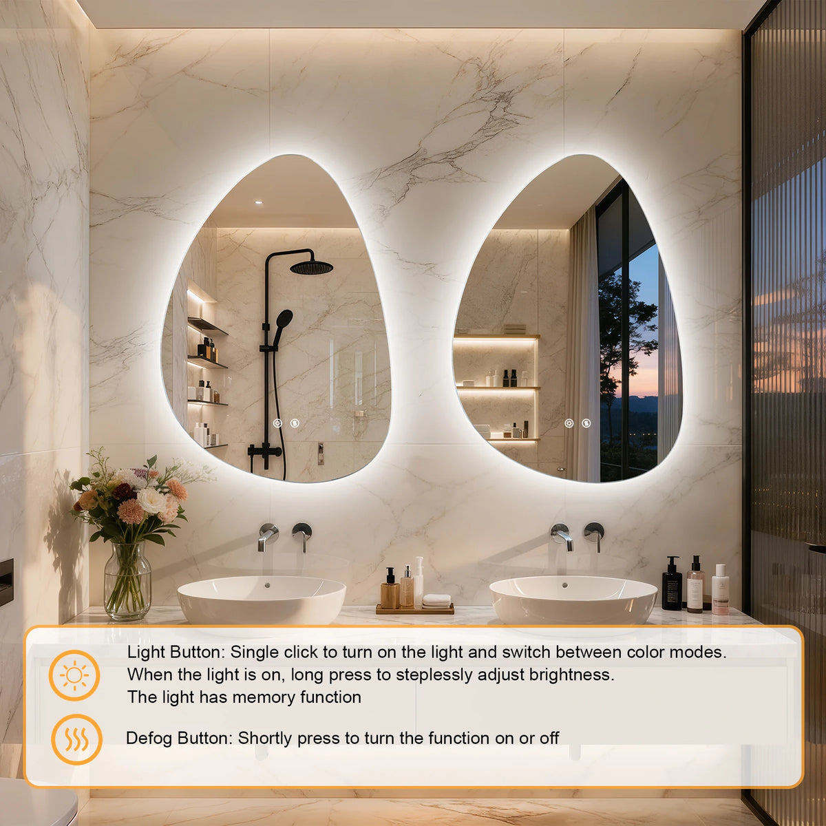 LED Bathroom Vanity Mirror Wall Mounted Anti Fog Touch Sensor