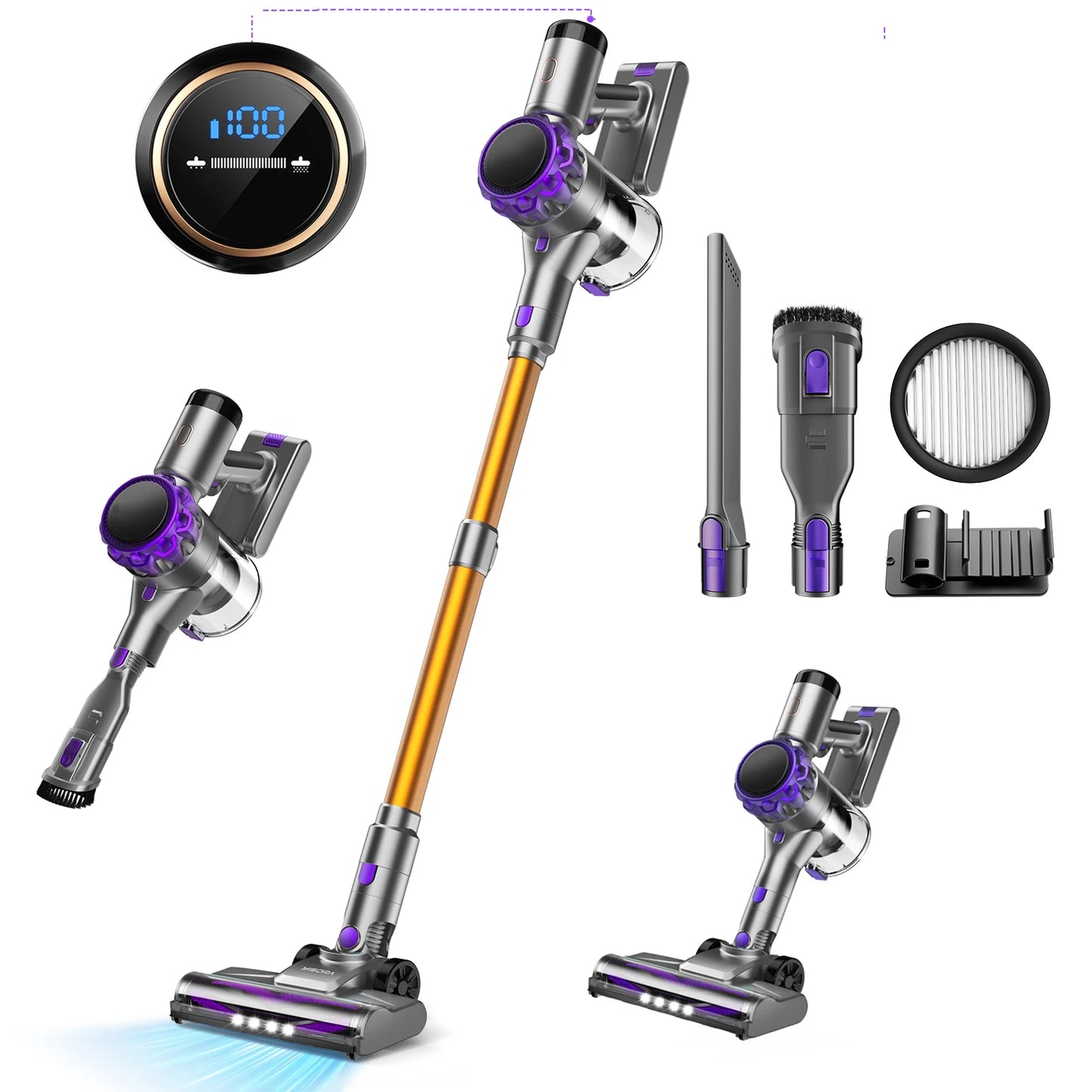 INSE S3P Powerful Cordless Stick Vacuum LED Display Free-Standing