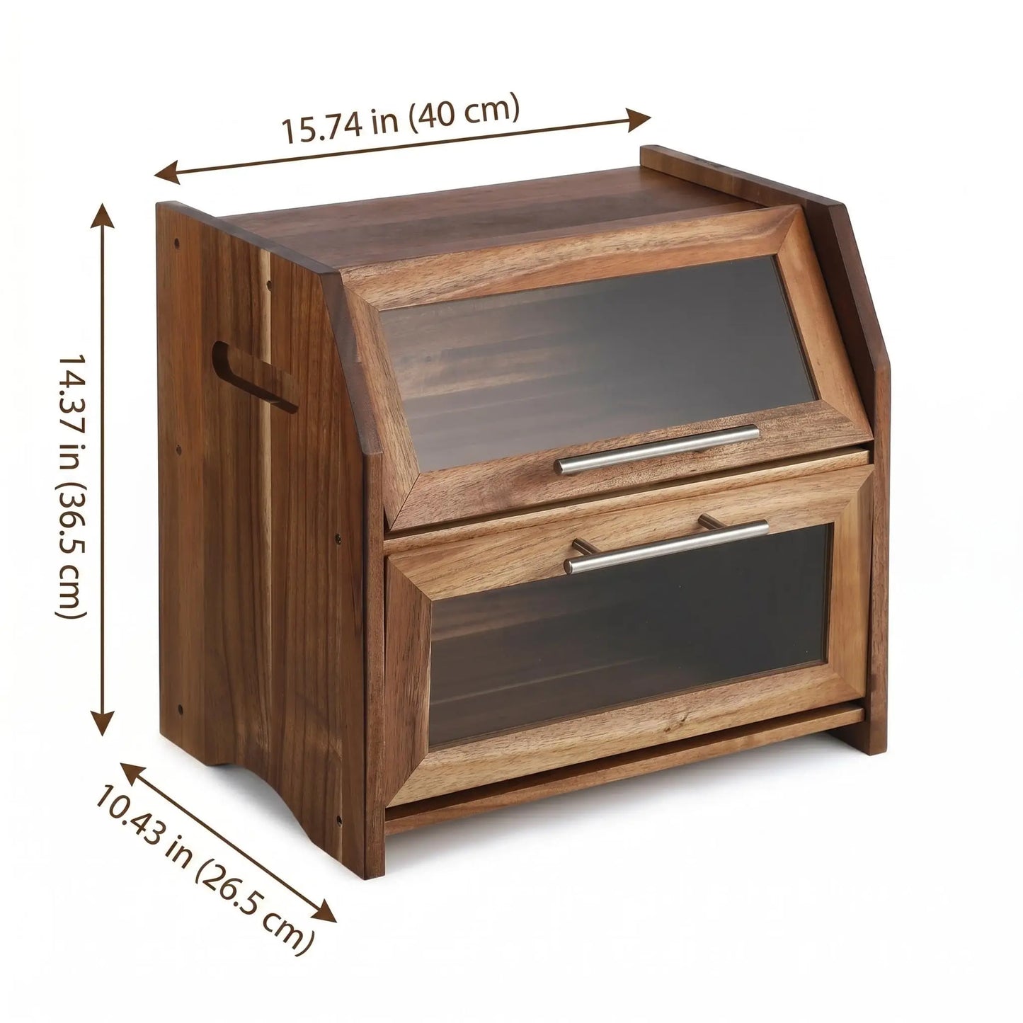 HiMISS Double Layer Acacia Wood Bread Box With Ventilated Storage
