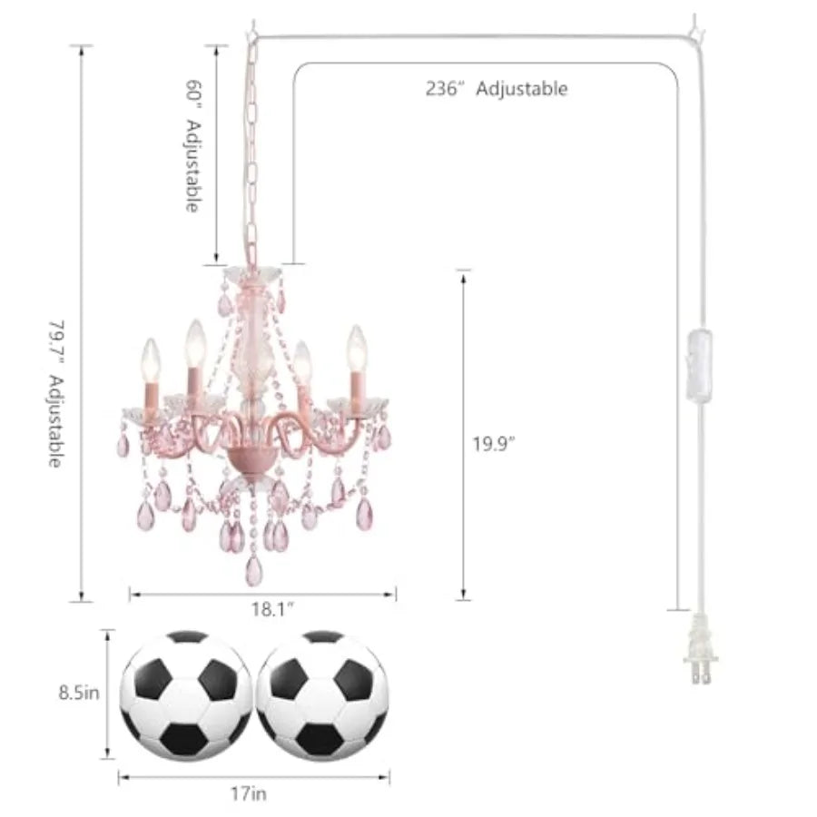 Four Light Plug In Crystal Glass Hanging Pendant Chandelier