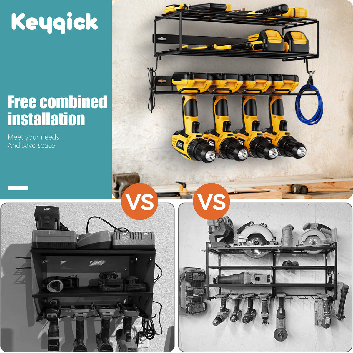 Wall Mounted Double Layer Heavy Duty Power Tool Storage Rack