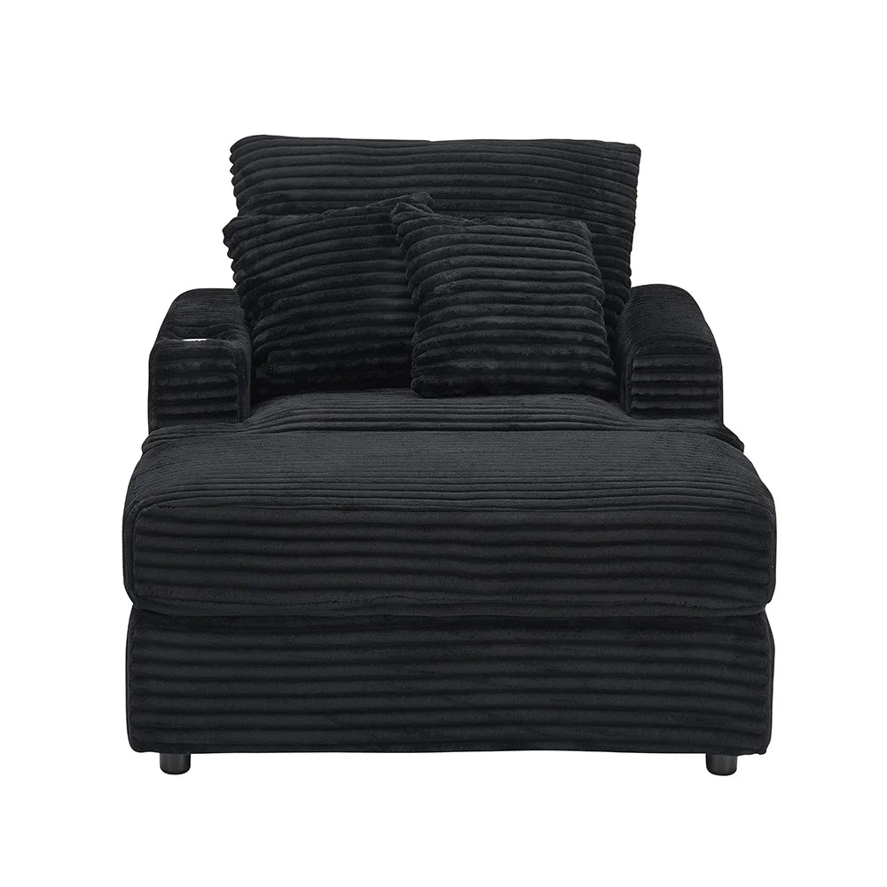 Modern Corduroy Single Sofa Chair With Footrests And Cup Holder