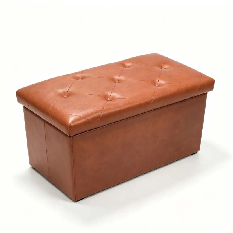 Tufted Leather Storage Ottoman Bench With Flip Top Hidden Compartment