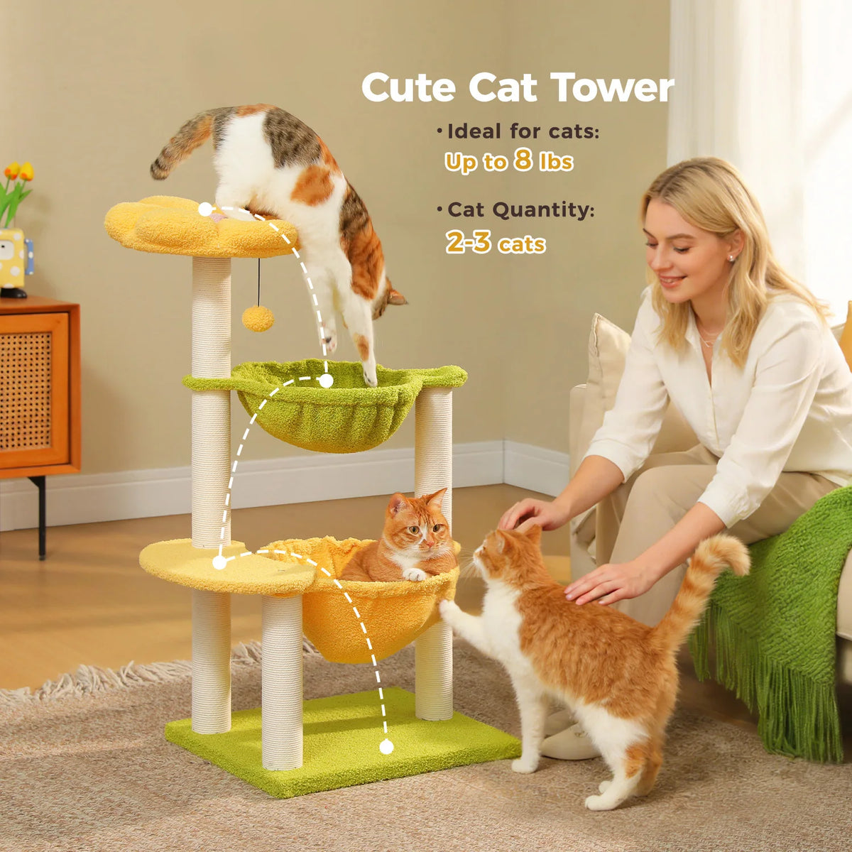 PAWZ Road Flower Cat Tree Featuring Sisal Posts And Hammocks