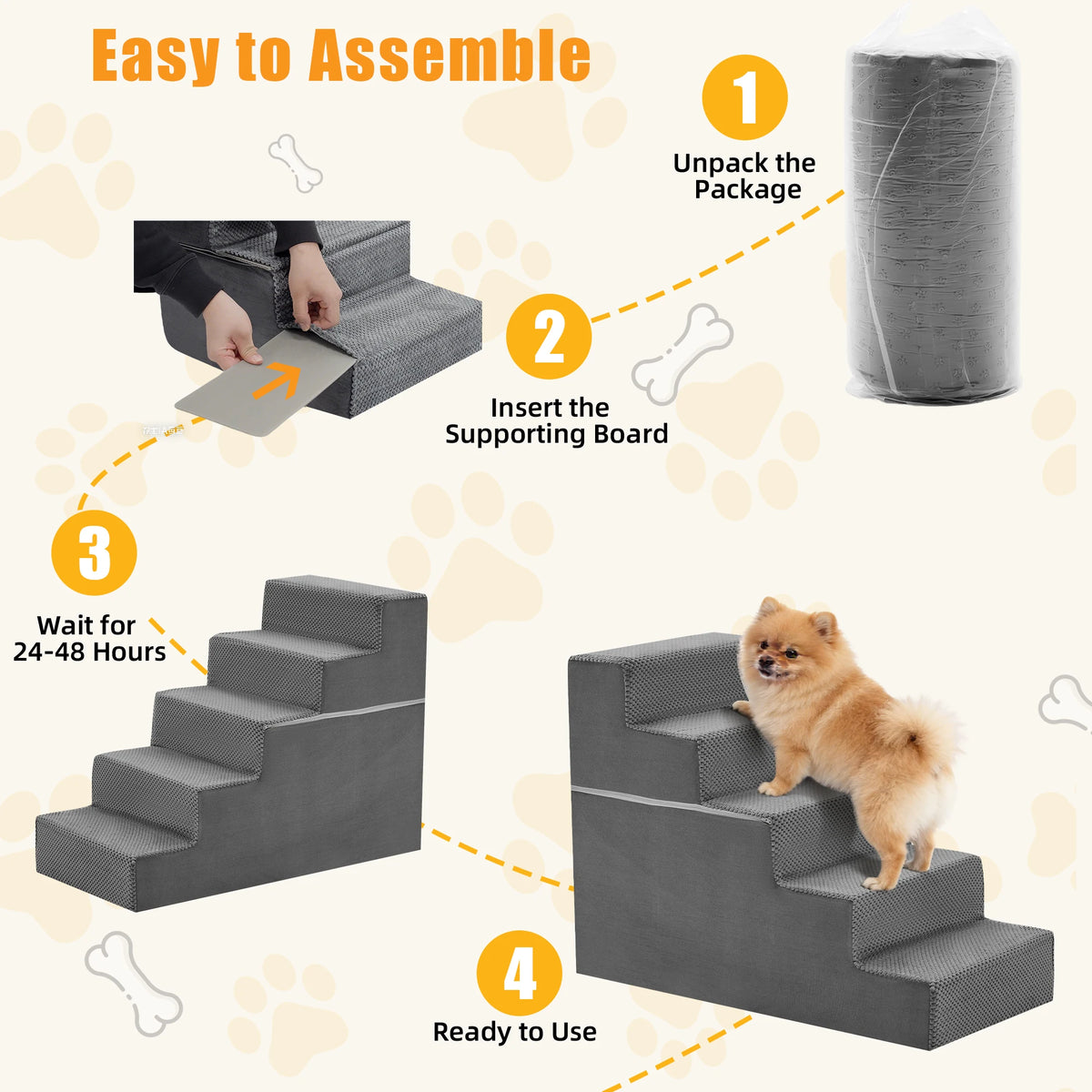 Jhk Curved Foam Pet Dog Stairs Ramp For Indoor Climbing