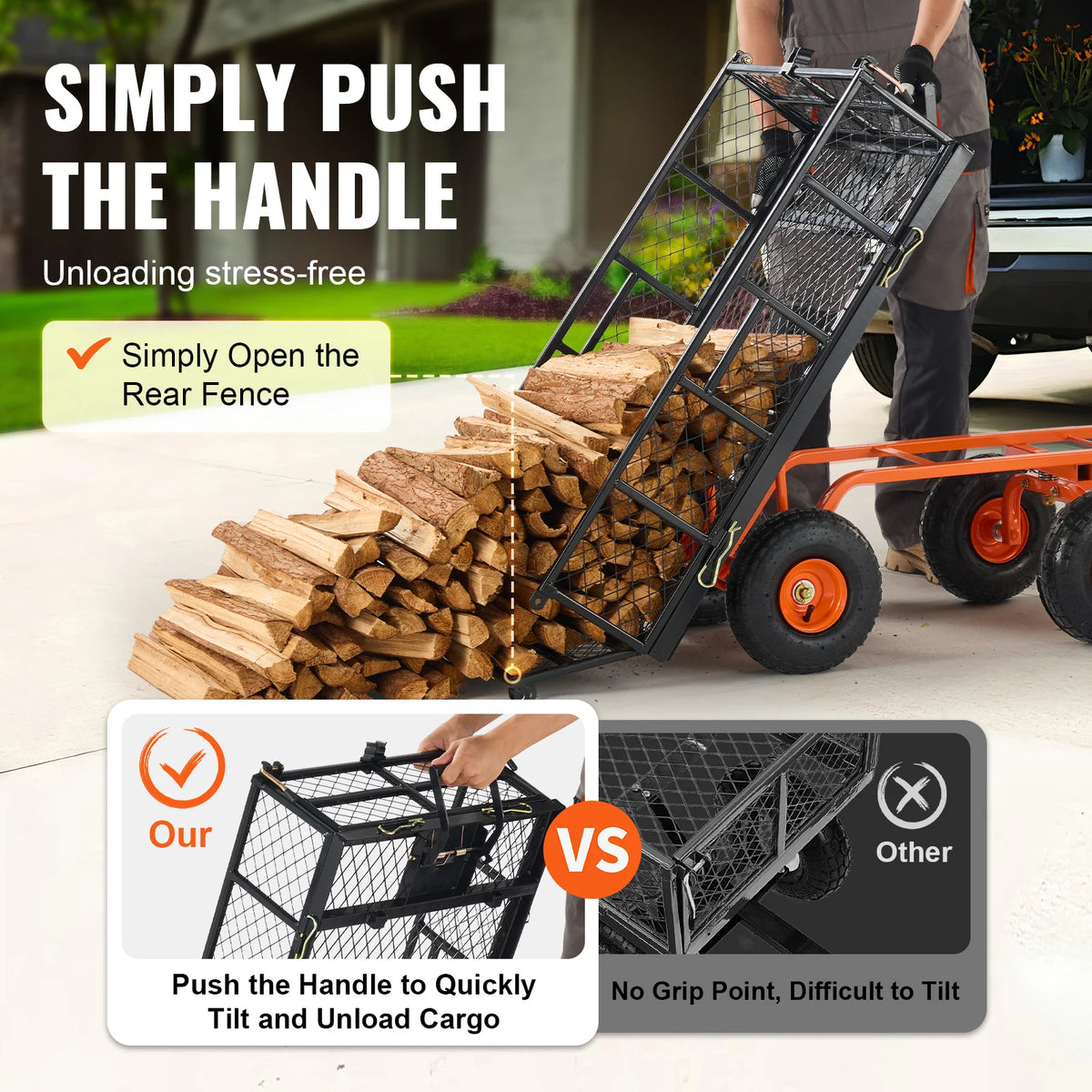 SucceBuy Heavy Duty Metal Garden Cart Versatile Utility Wagon