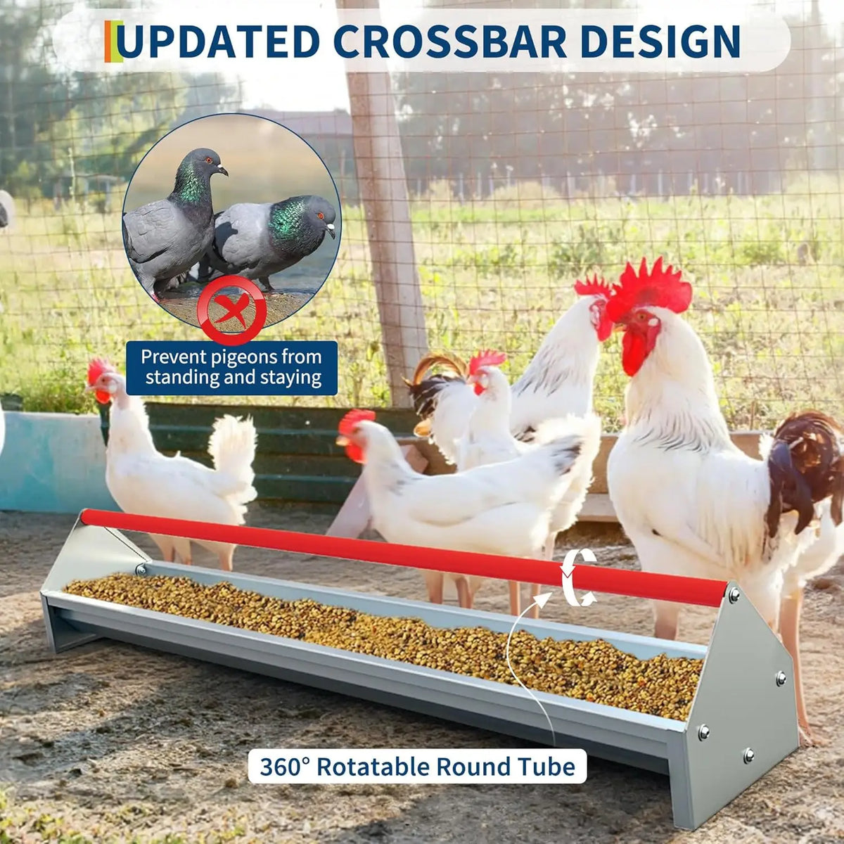 HiMiss Galvanized Steel Poultry Feeder Trough With Rotatable Handle