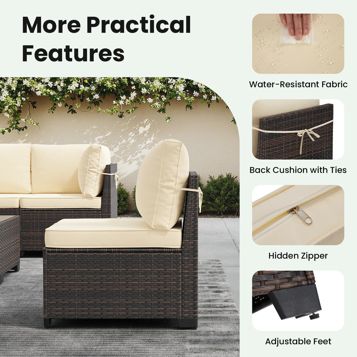 7 Piece Outdoor Rattan Patio Furniture Conversation Set