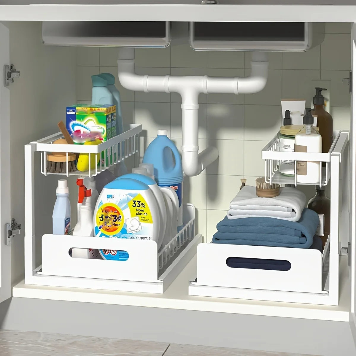 Stainless Steel Sliding Pull Out Cabinet Sorting Rack For Kitchen