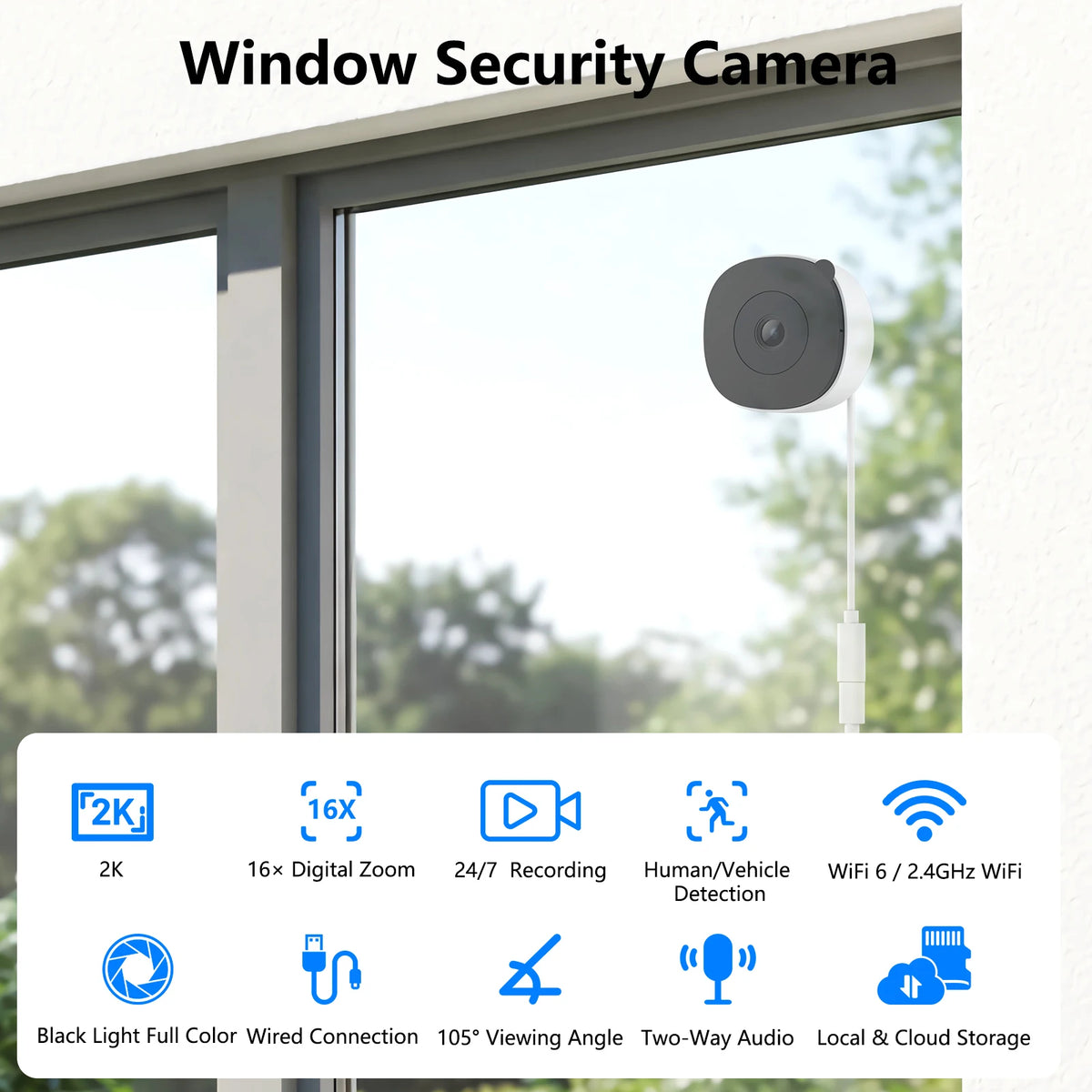 Wansview 2K Window Camera WiFi Indoor Security Night Vision Audio
